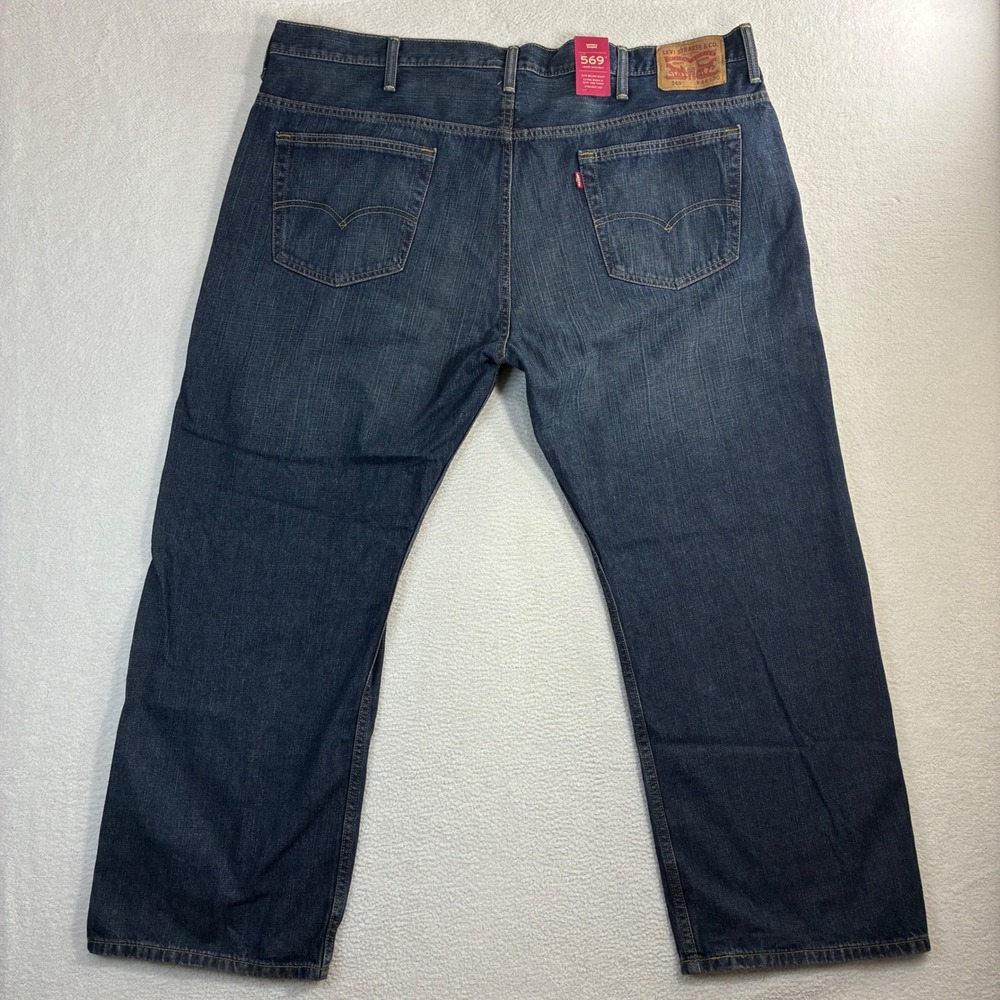 Levis 569 Loose Straight Jeans Men 44x30 Blue Faded Whiskered Relaxed Casual NWT